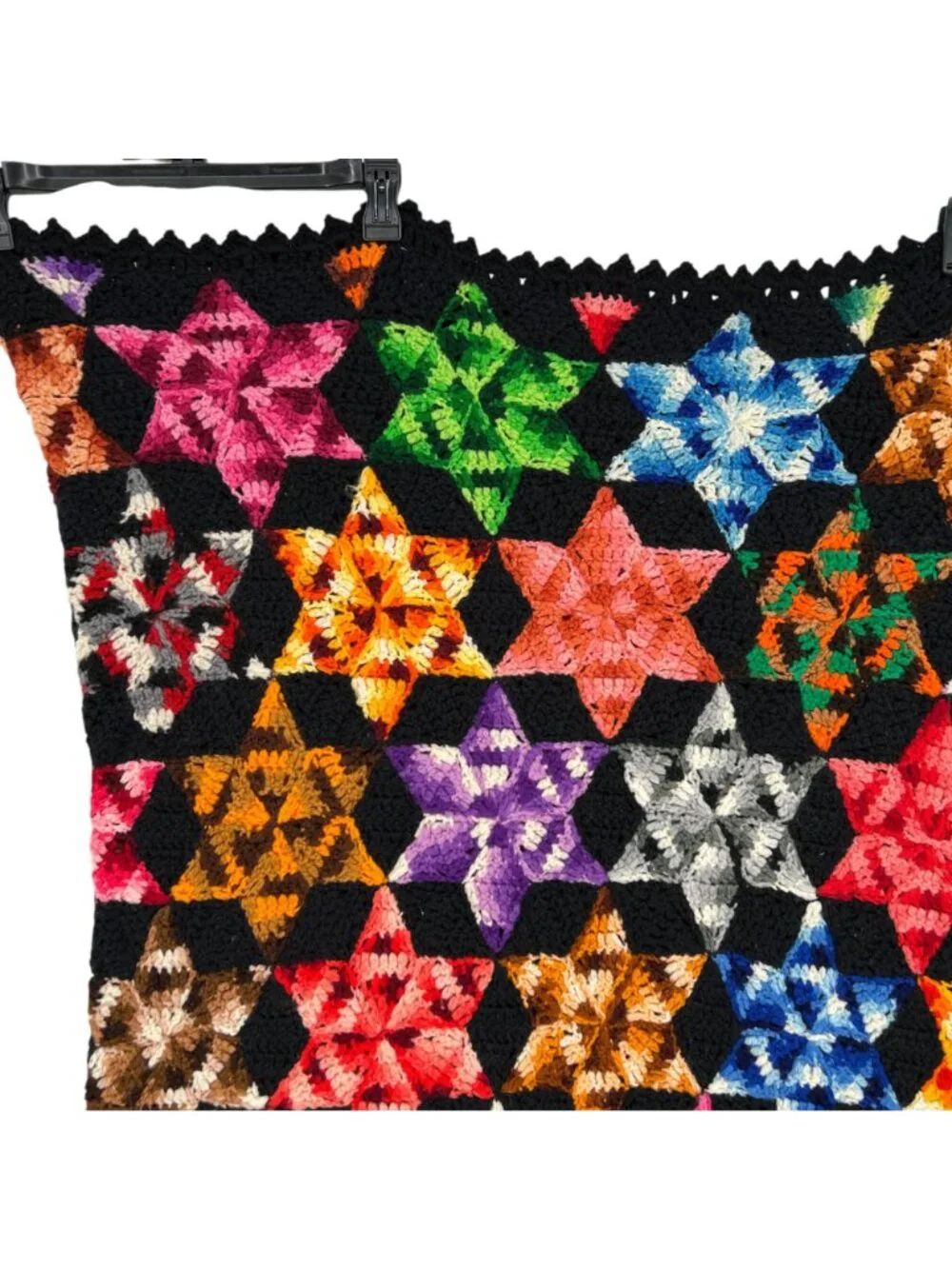 Vintage Multicolor Star Hexagon Crochet Throw Blanket Handmade 70